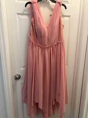 JJ’s House Blush Pink Chiffon Bridesmaid Dress Lace Pleated